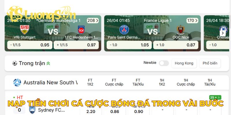 Nạp tiền chơi cá cược bóng đá được thực hiện trong vài bước